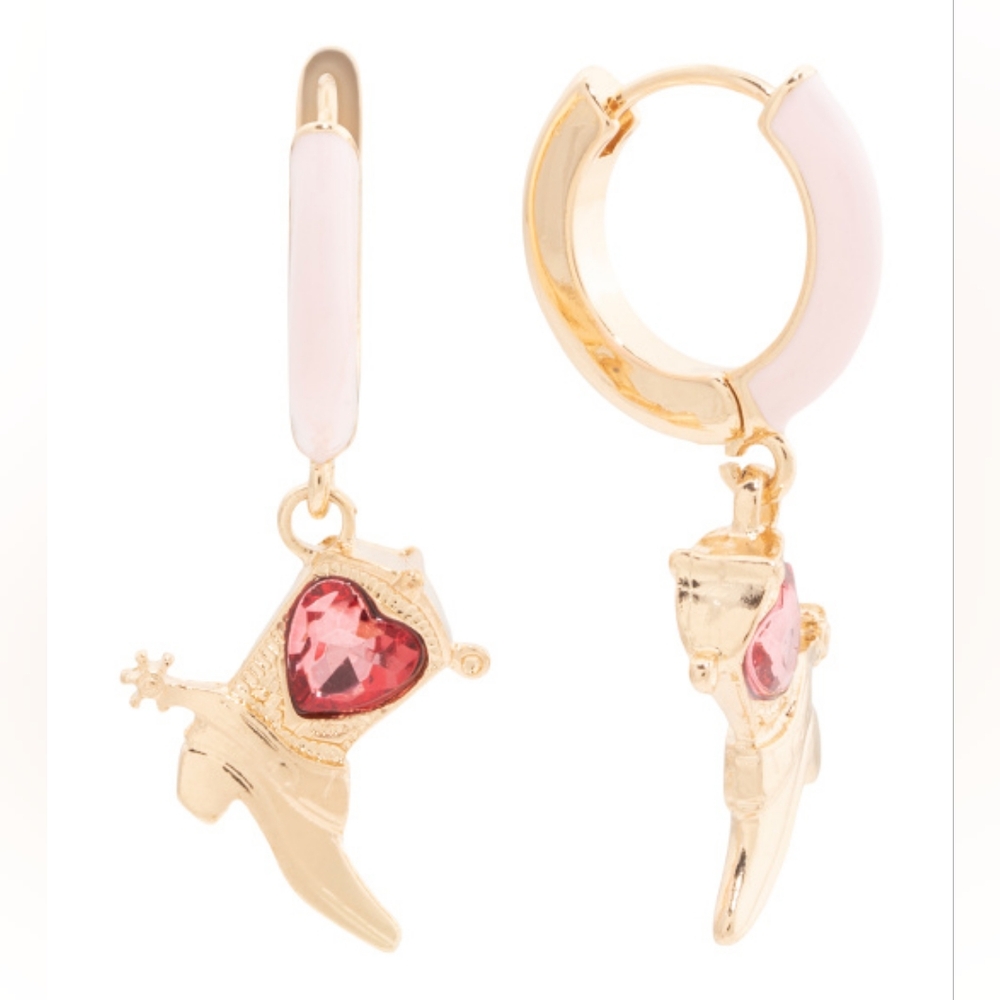 Betsey Johnson Cowboy Boot Enamel Huggie Hoop Earrings